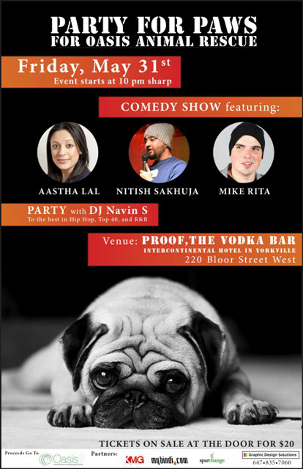 Party for Paws Comedy event information flyer